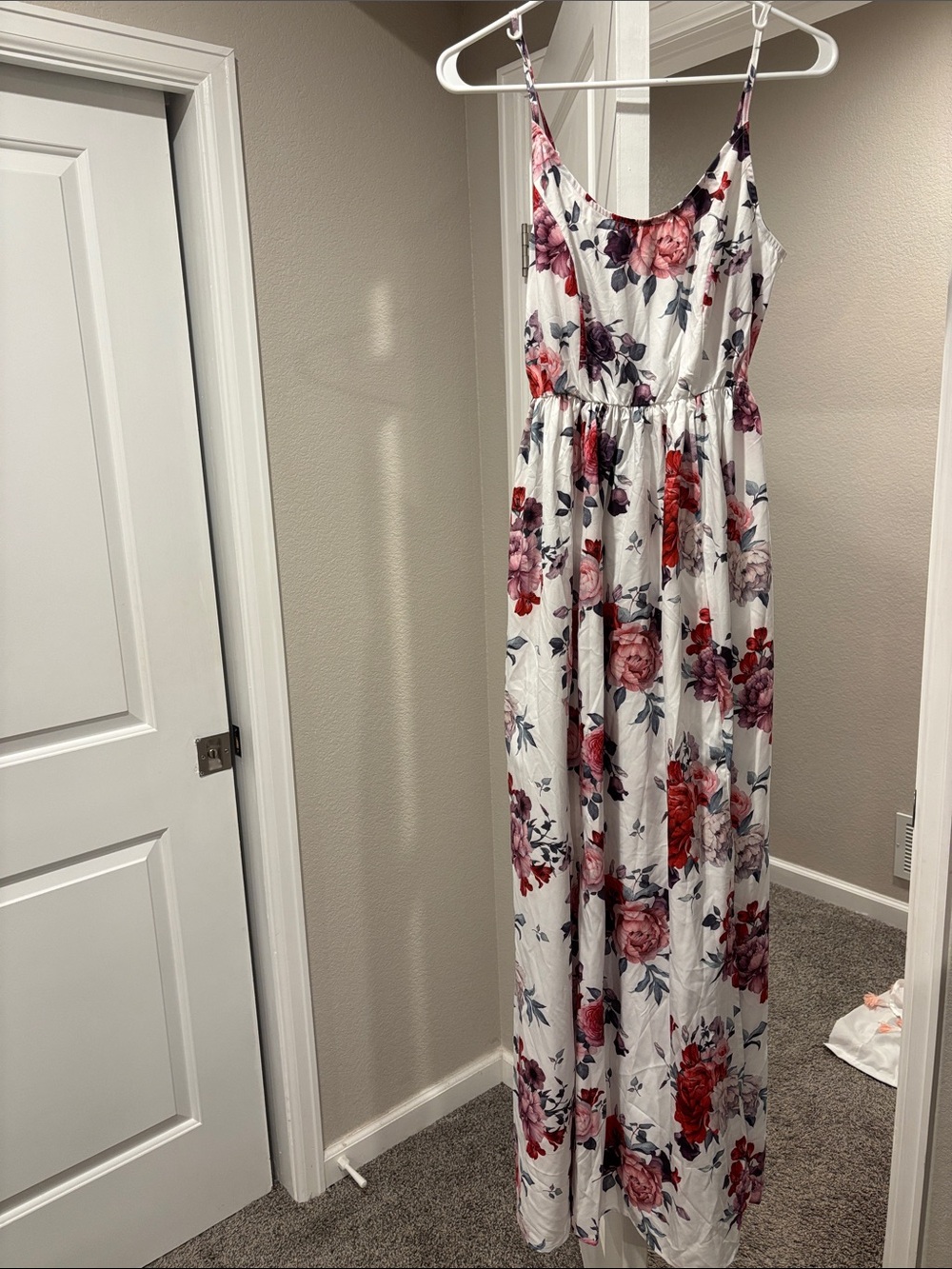 PatPat White Maxi Dress with Red & Pink Floral Print